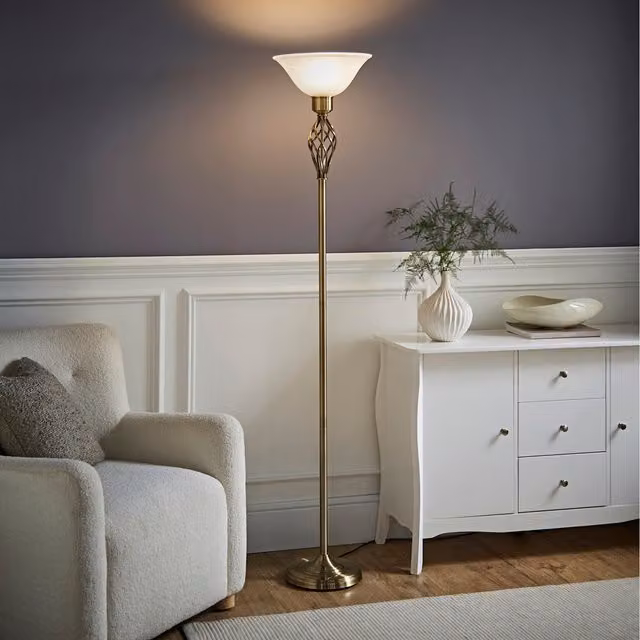 ValueLights Memphis Barley Twist Floor Lamp in Antique Brass
