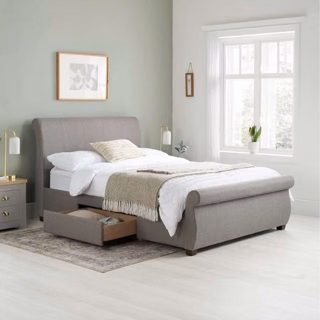 Birlea Lancaster Upholstered Fabric Bed in Grey, W/D/H: 180 x 200 cm