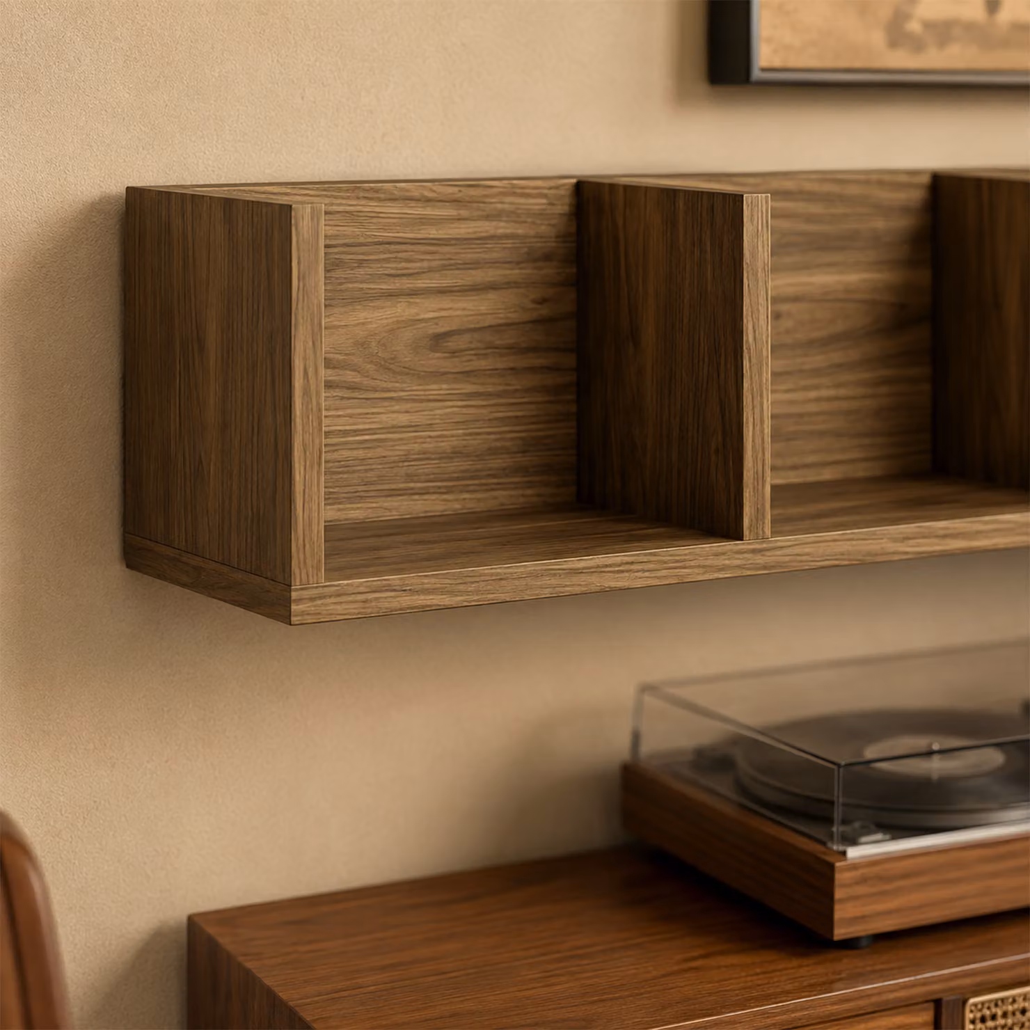 HOMCOM Wall Mounted Wooden Media Storage Rack with 4 Cubes for CD, DVD and Blu-ray, Walnut Brown – 8
