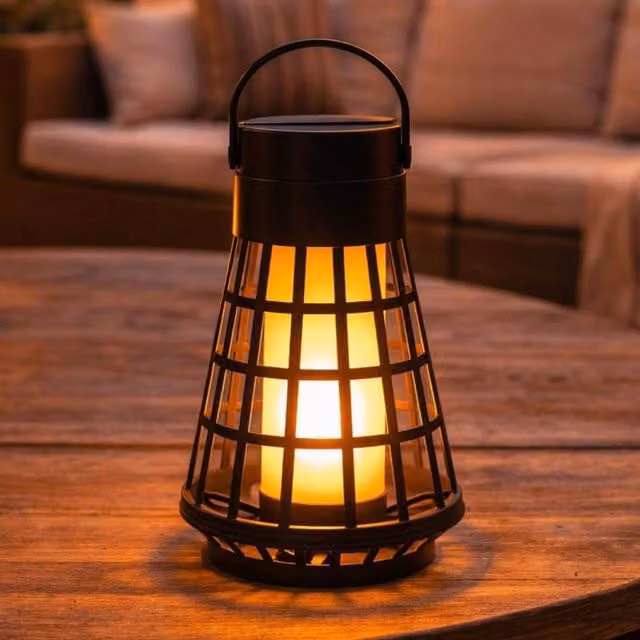 SPETLEK 3-in-1 Solar Dancing Flame Amber LED Hanging Table Lamp in Black