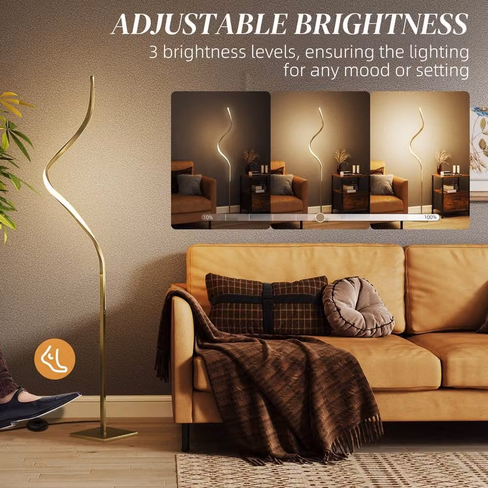 HOMCOM LED Floor Lamp with Dimmable Brightness in Gold/Brass Tone – 3