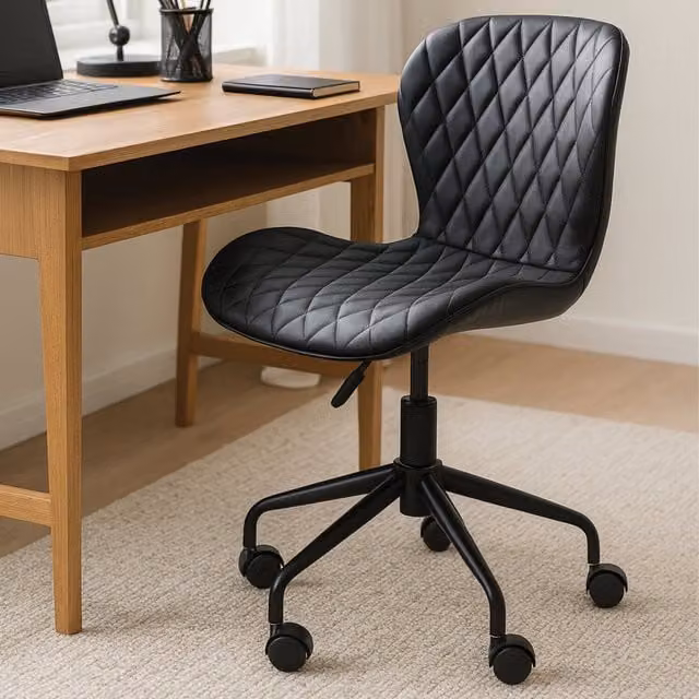 Orsina Ergonomic Black Faux Leather Armless Home Office Chair with 360 Degree Swivel and Castors – 1