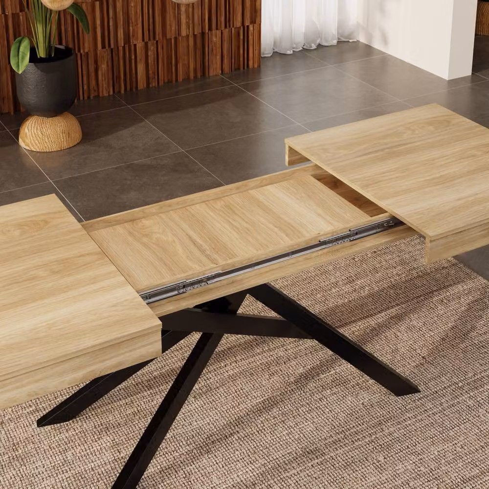 ModernLuxe Extendable Rectangular Dining Table with MDF Laminate Top and Metal X-Frame Legs in Beige, H 76 cm x W 80 cm x D 120 cm – 3