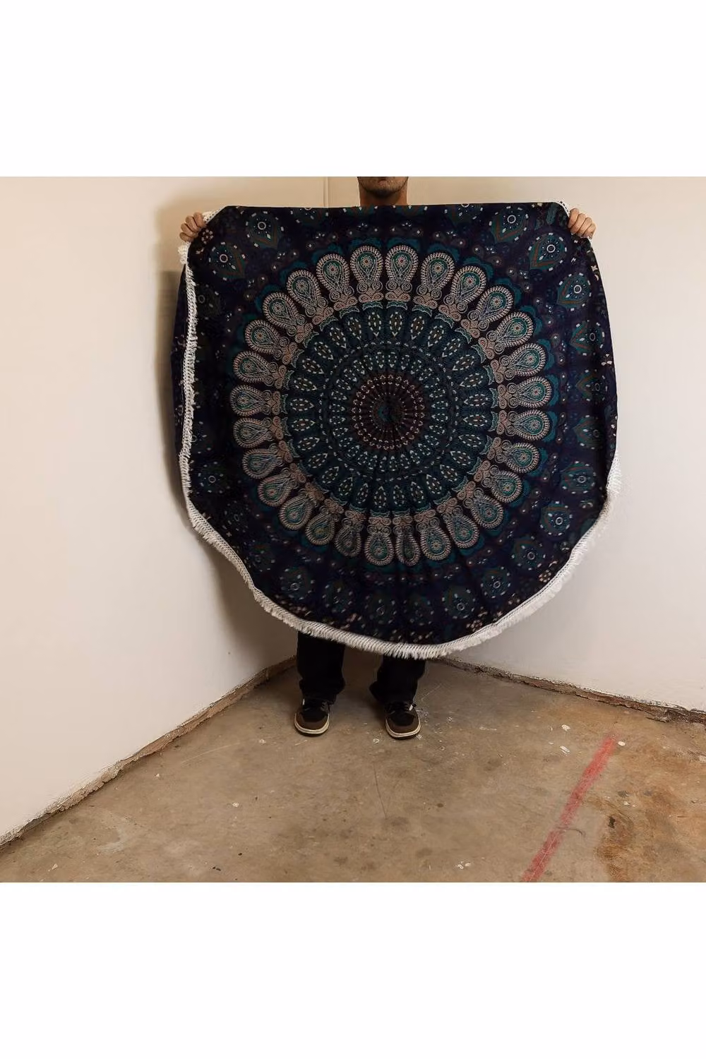 KDMD Blue and Gold Mandala Round Cotton Wall Hanging with Fringes, Diameter: 130 cm – 2