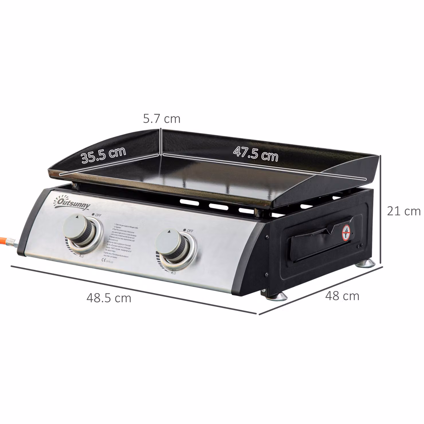 Outsunny Portable Tabletop Gas Plancha Barbecue Grill in Silver with Stainless Steel Burner and Piezo Ignition – 3