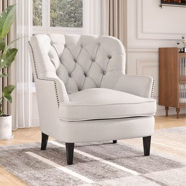 Komore Modern Tub Armchair in Beige Linen Fabric