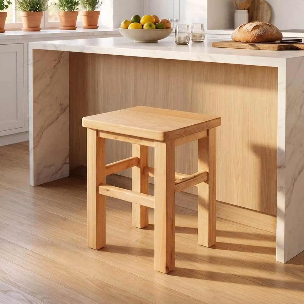 KORVIXA Solid Beech Wood Square Bar Side Stool in Brown, W/D/H: 30 x 30 x 30 cm – 2