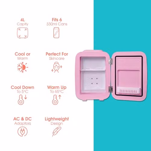 Abode Pink Mini Fridge A4CLR201P 4L Portable Thermoelectric Cooler and Warmer for Drinks and Cosmetics – 2