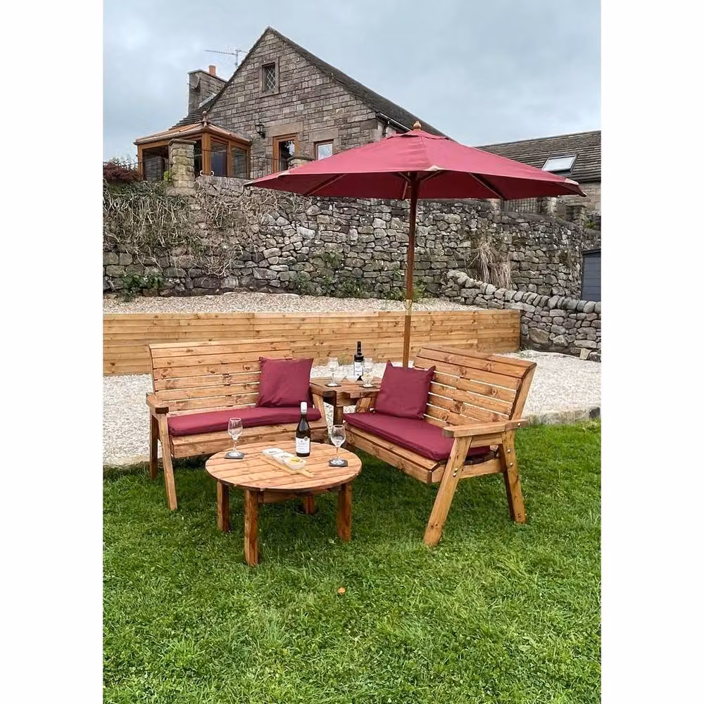 Charles Taylor Balmoral Four Seater Corner Garden Set with Round Coffee Table in Light Brown – 3