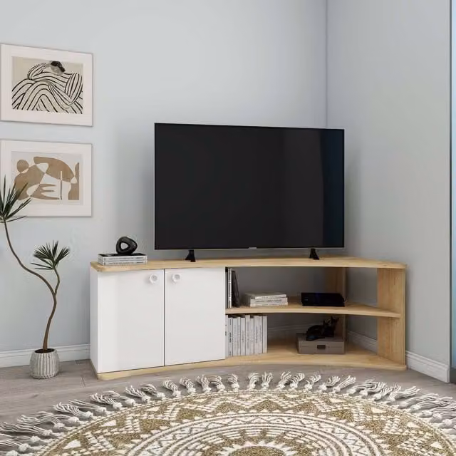 Destina Home LTD Dion Corner TV Unit and Entertainment Centre in Sapphire Oak and White