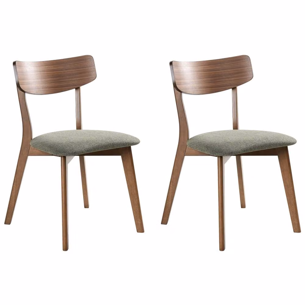 Wyld and Coco Heritage Retro Dining Chairs Set of 2 in Green Fabric and Lacquered Dark Rubberwood – 2