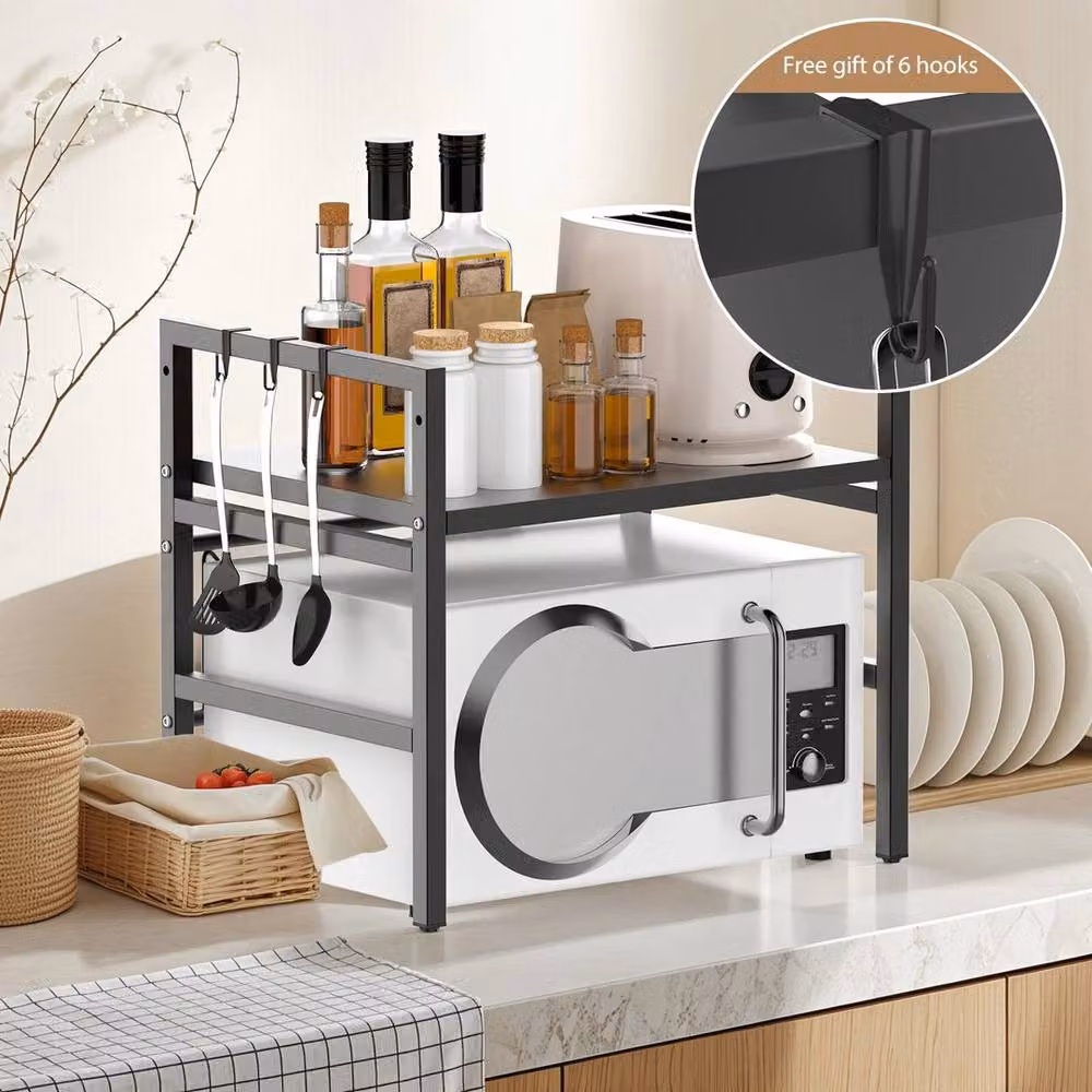 KORVIXA 2 Tier Expandable Microwave Oven Rack Stand in Black with Adjustable Shelves, W/D/H: 100 x 40 x 60 cm – 4