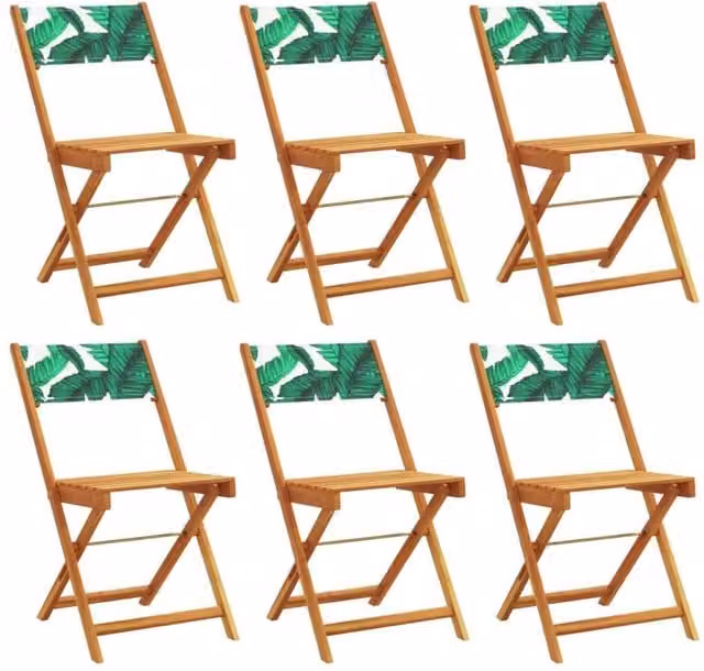 Berkfield Home Set of 6 Folding Garden Chairs in Green Fabric and Natural Acacia Wood – 1