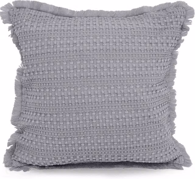 Velosso Grey Shabby Chic Waffle Fringed Filled Cushion, W/D/H: 43 x 43 x 43 cm