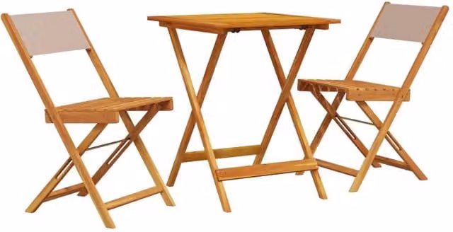 Berkfield Home 3 Piece Bistro Set in Taupe Fabric and Acacia Wood – 1