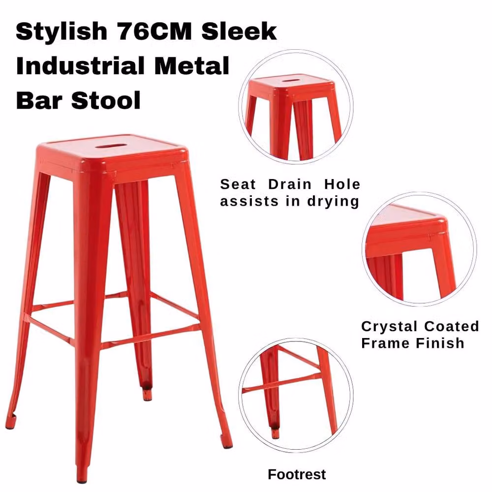 EONLION Red Metal Industrial Style Stacking Bar Stool – 2