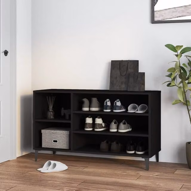 Berkfield Home Modern Black Shoe Cabinet with Integrated Seat, W/D/H: 102 x 36 x 60 cm