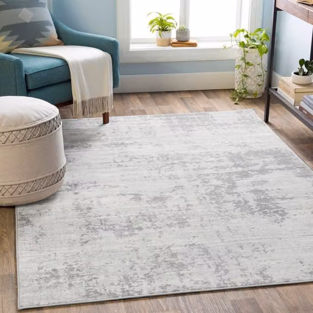 Livabliss Monaco Abstract Modern Marble Round Wool Rug in Grey and Blue, Diameter: 200 cm – 1