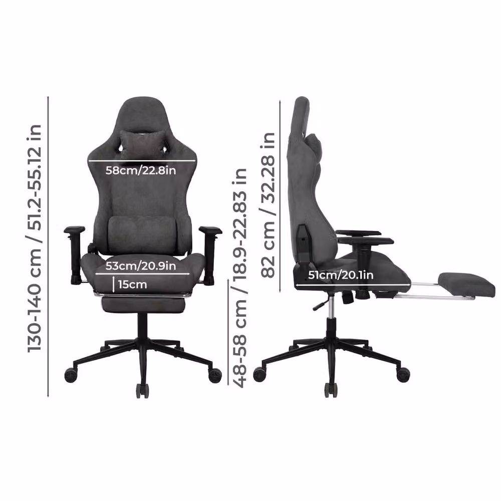 Levede Ergonomic Gaming Chair in Grey Microfibre with Footrest, Headrest and Lumbar Support for Adults – 4