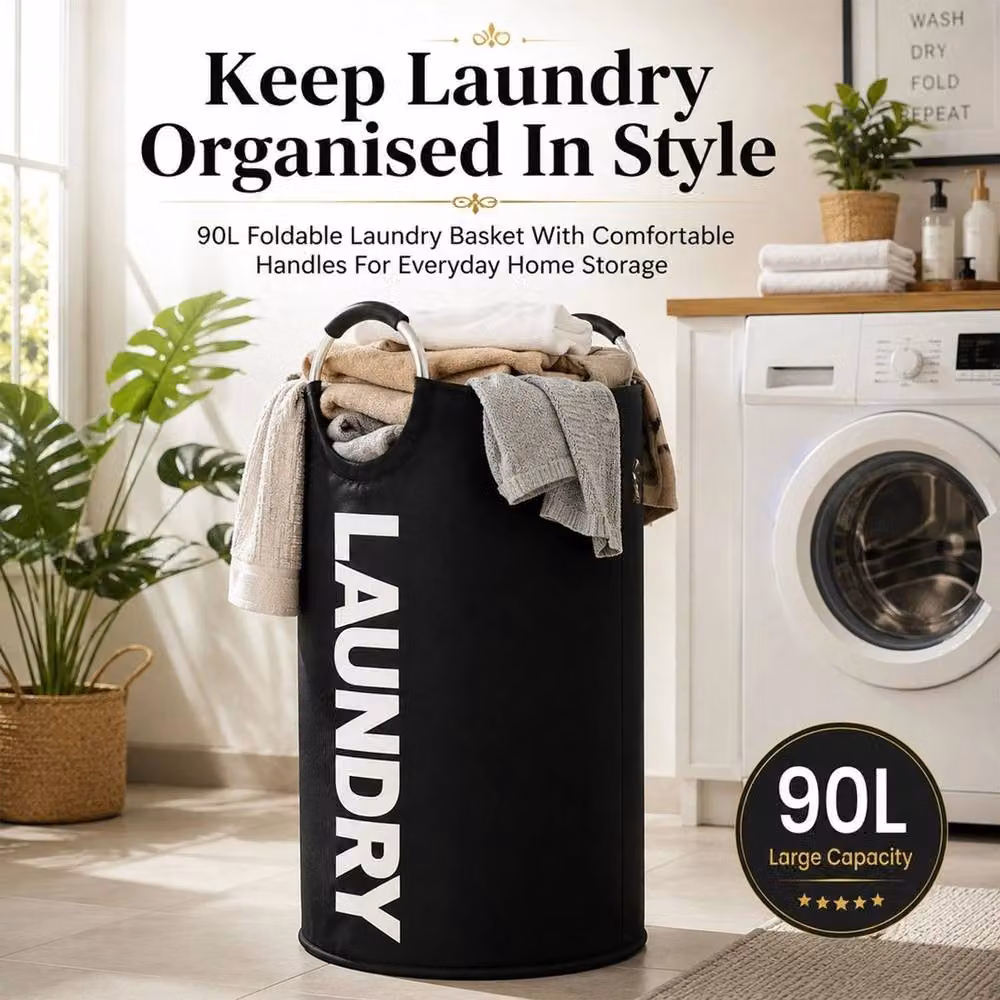 PAWNORA 90L Collapsible Fabric Laundry Basket in Black – 2