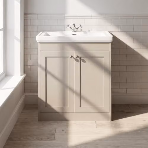Balterley Floor Standing Vanity Unit with Rectangular Basin and Soft Close 2 Doors in Pebble Grey W/D/H: 80 x 45.3 x 80 cm – 2