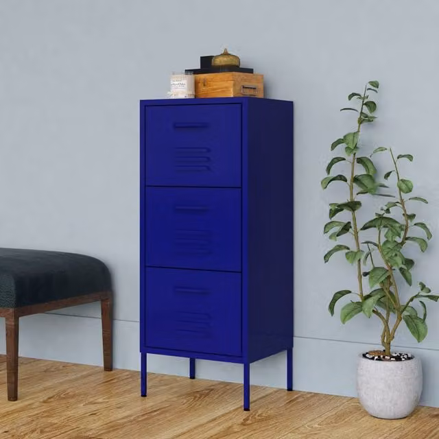 Berkfield Navy Blue Metal Home Storage Cabinet W/D/H: 42.5 x 35 x 101.5 cm