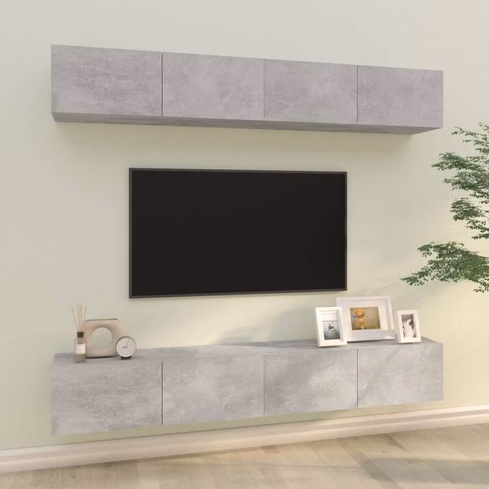 Berkfield Home Set of 4 Modern Wall TV Cabinets in Concrete Grey, W/D/H: 100 x 30 x 30 cm – 2
