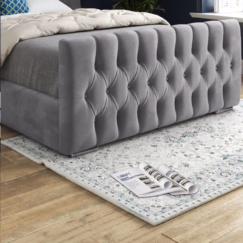 KDMD Silverdale Small Single Wide Curved Grey Soft Velvet Upholstered Designer Bed Frame – 5