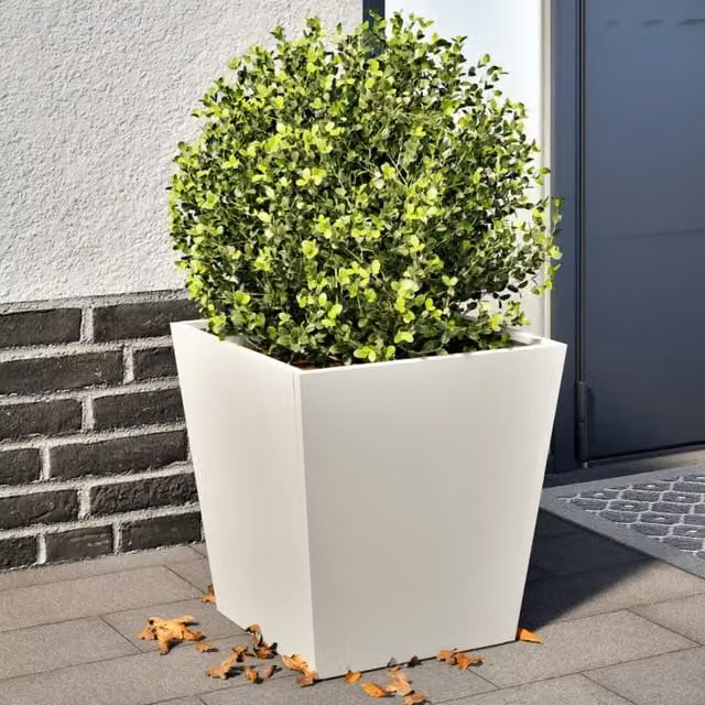 Berkfield Home Garden Steel Planter Tubs, White, 2 Pack, W/D/H: 40 x 40 x 40 cm