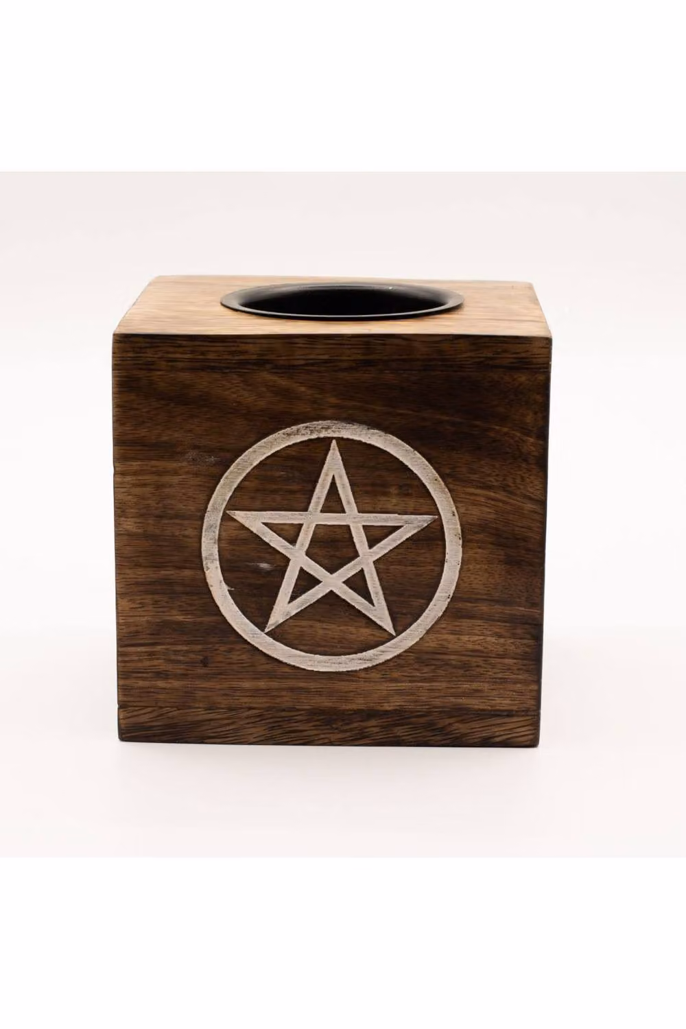 KDMD Large Square Mango Wood Oil Burner with Modern Geometric Design in Brown – 3