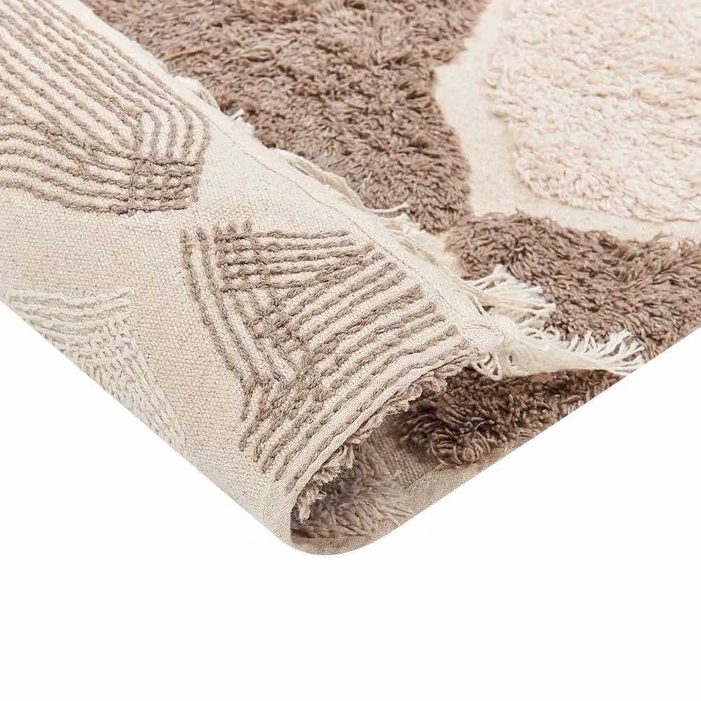 Wyld and Coco Hand-Tufted Geometric Cotton Rug in Beige and Brown with Tassels, W: 80 cm, L: 150 cm – 2