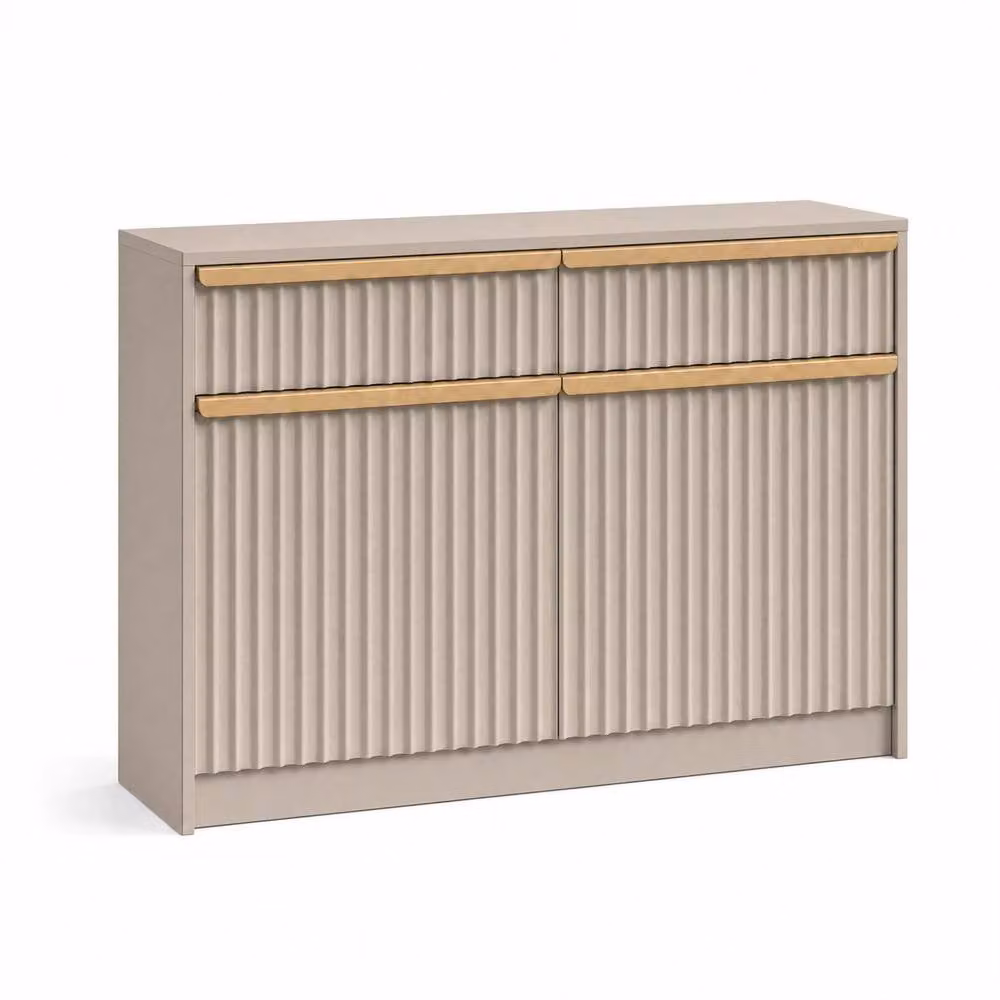FWStyle Lania Beige and Gold Scalloped 2 Door 2 Drawer Sideboard Storage Unit – 2