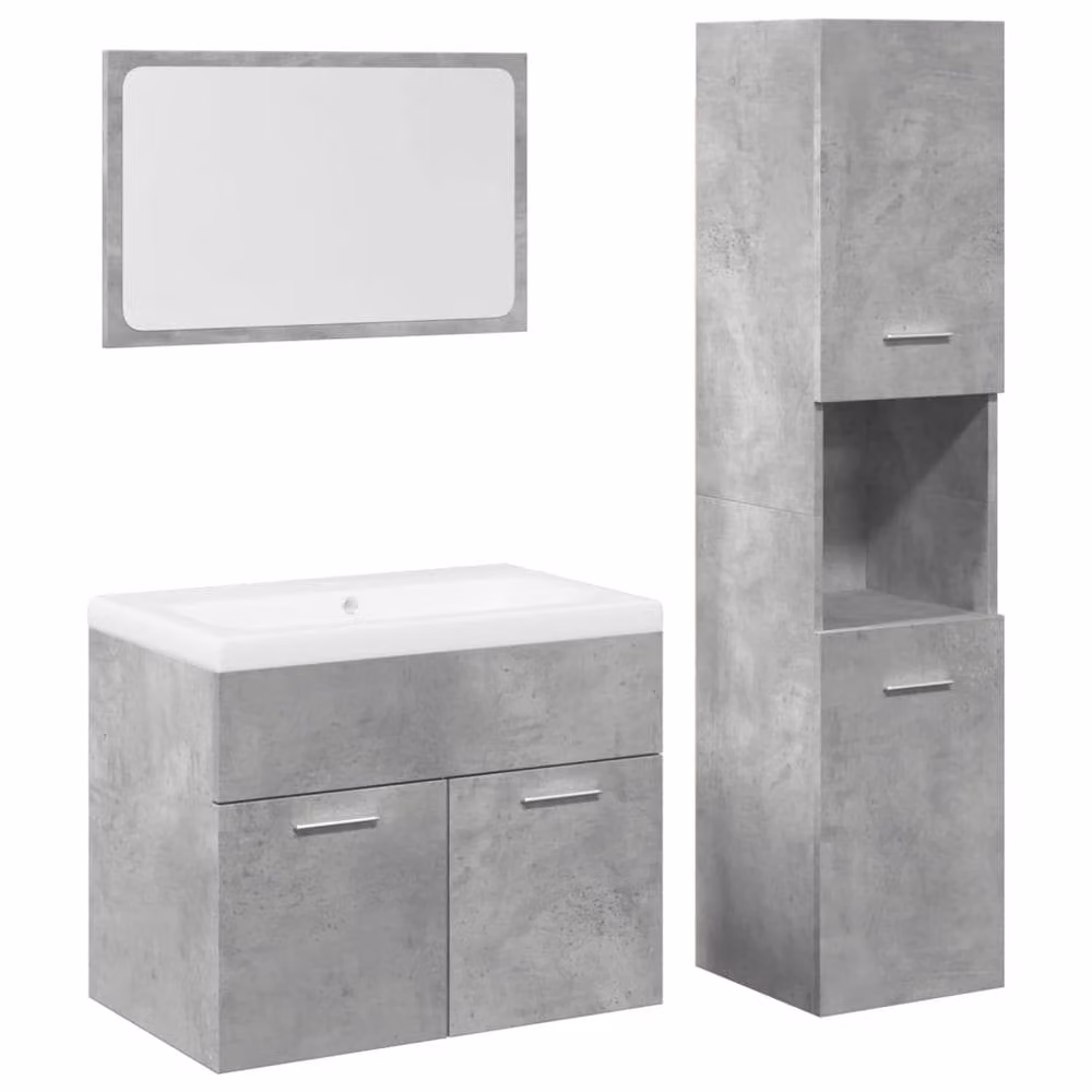 Berkfield Home 4 Piece Modern Bathroom Furniture Set in Matt Concrete Grey MDF – 1