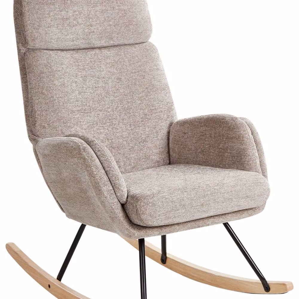Wyld and Coco Taupe Fabric Rocking Chair with Rubberwood and Metal Frame in Beige – 2