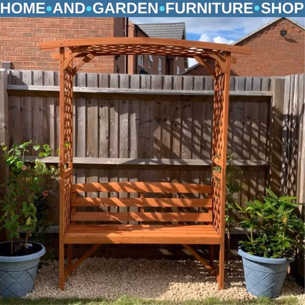Hinsinc Wooden Garden Arbour Bench with Trellis Pergola in Brown – 3