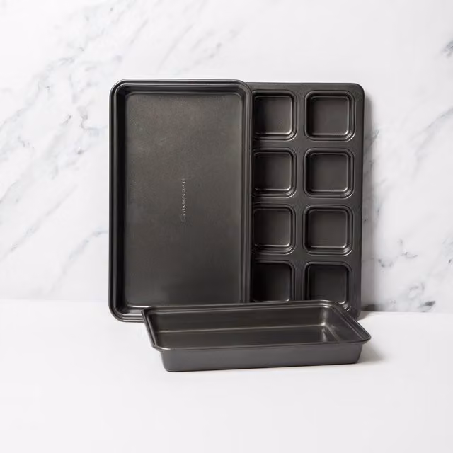 MasterClass Non-Stick Steel Brownie Tin Set, Grey