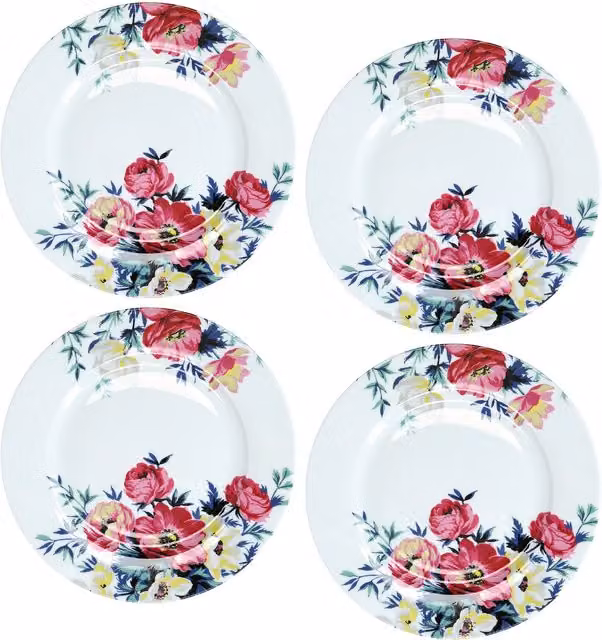 Mikasa Set of 4 Clovelly Pink and White Floral Porcelain Dinner Plates, Diameter: 26 cm
