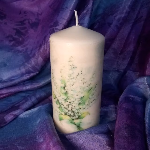 Viki Spring Floral Pillar Candle, White, Lily of the Valley