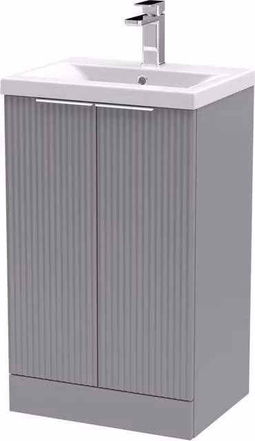 Balterley Fluted Front Floor Standing 2 Door Vanity Basin Unit, Satin Grey, W: 50 cm, H: 85 cm