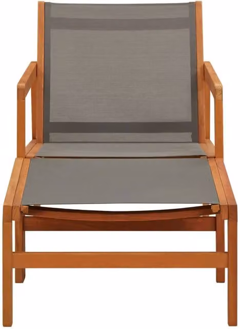 Berkfield Home Grey Garden Chair with Footrest in Solid Oiled Eucalyptus Wood and Textilene – 1