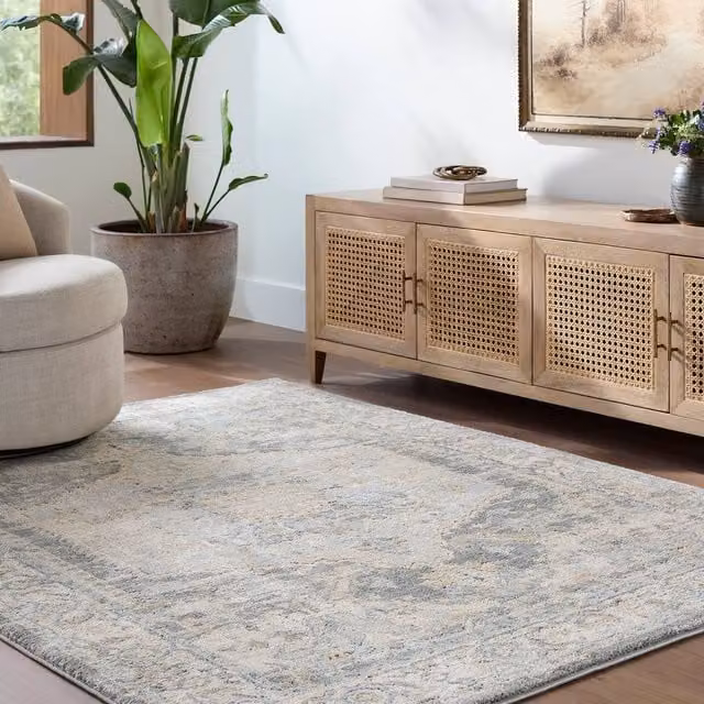 Livabliss Avellino Vintage Boho High Pile Living Room Rug in Beige, Grey and Blue, W: 200 cm, D: 280 cm – 1