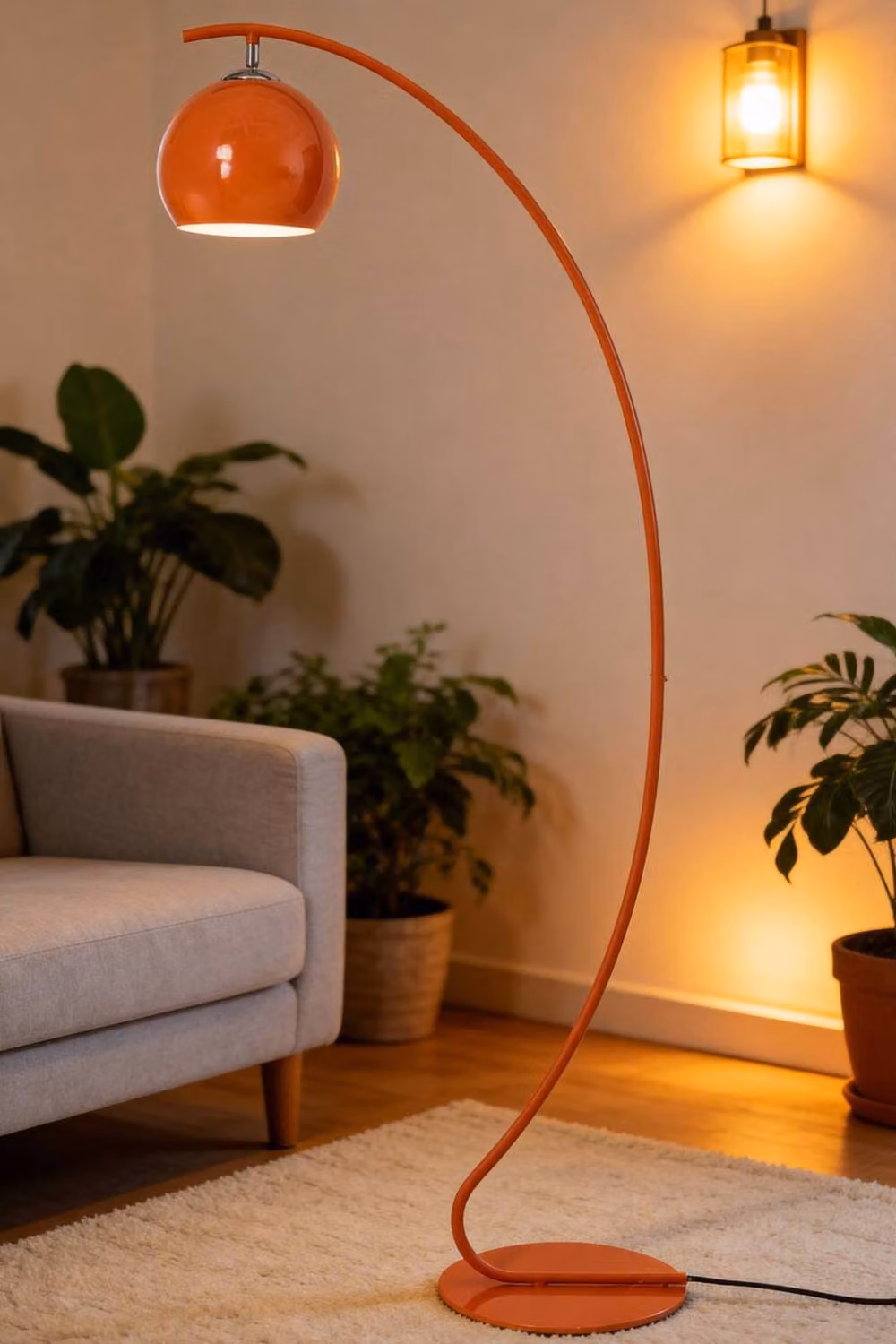 Living and Home Contemporary Nordic Style Adjustable Metal Arc Floor Lamp in Orange, H 180 cm – 2