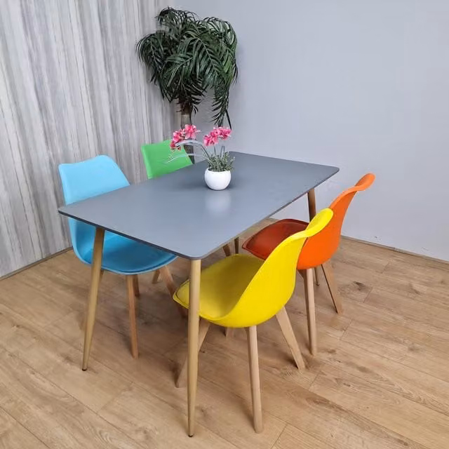 Kosy Koala Modern Rectangular Grey Wood Dining Table with 4 Multicolour Chairs