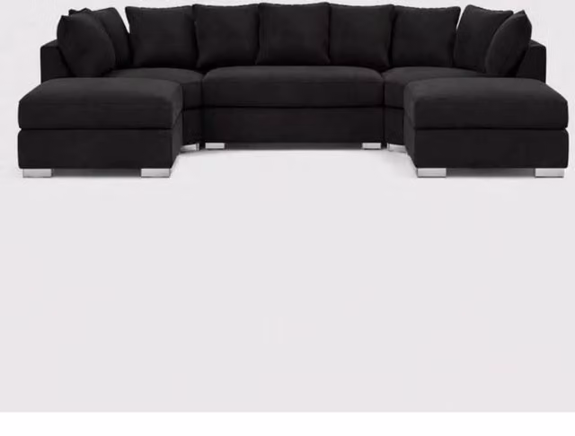 Home & Love Orlando Bishop U Shape Cinema Scatterback Corner Sofa in Black with Matching Ottoman and Scatter Cushions – 1