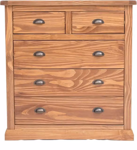 Cabinet Bits Tirolo 5 Drawer Chest of Drawers in Brown Pine with Brass Cup Handles