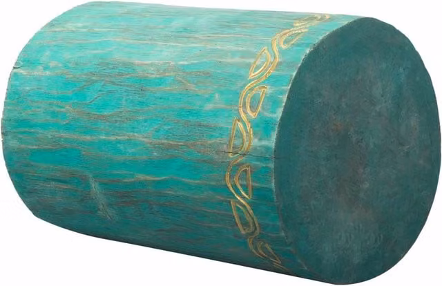 KDMK Turquoise Tribal Geometric Wood Stool Side Table