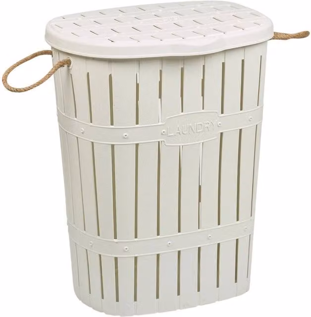 EONLION 65L Bamboo Look Clothes Storage Laundry Washing Basket in White