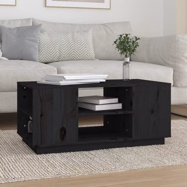 Berkfield Home Black Rustic Solid Pine Coffee Table W/D/H: 90 x 49 x 40.5 cm – 1