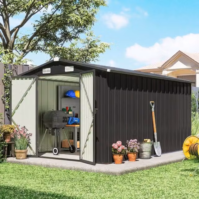 Outsunny Grey Galvanised Steel Pent Garden Shed with 4 Side Vents