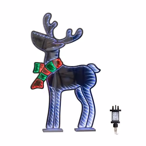 Samuel Alexander Light Up Standing Reindeer with Scarf Christmas Infinity Decoration in Red, Green and White, Height: 60 cm – 3